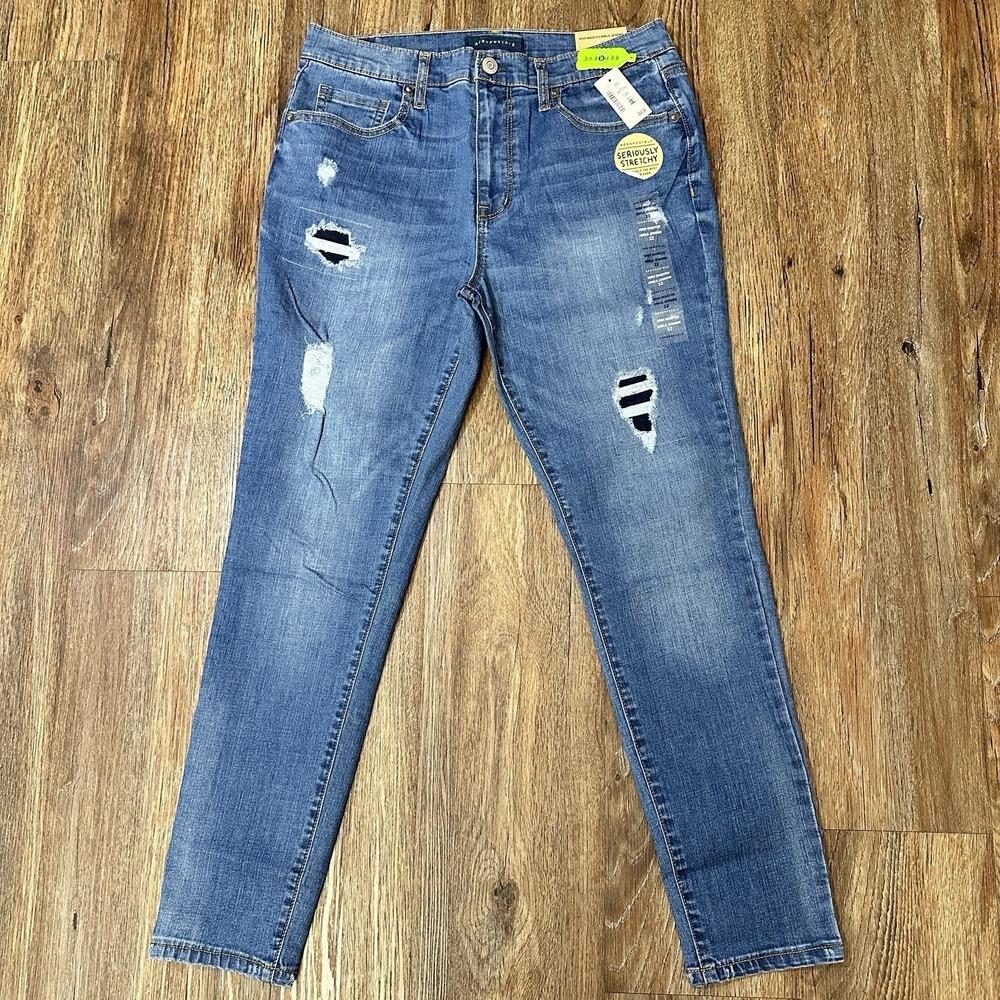 Aeropostale Womens 12 Jeans Medium Wash Blue Distressed 90s NWT Denim